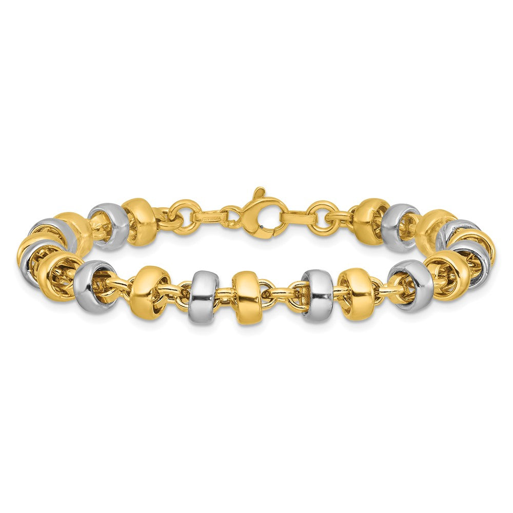 14K w/Wht Rhodium Polish Moveable Beaded Link Bracelet