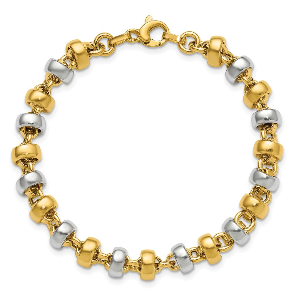 14K w/Wht Rhodium Polish Moveable Beaded Link Bracelet