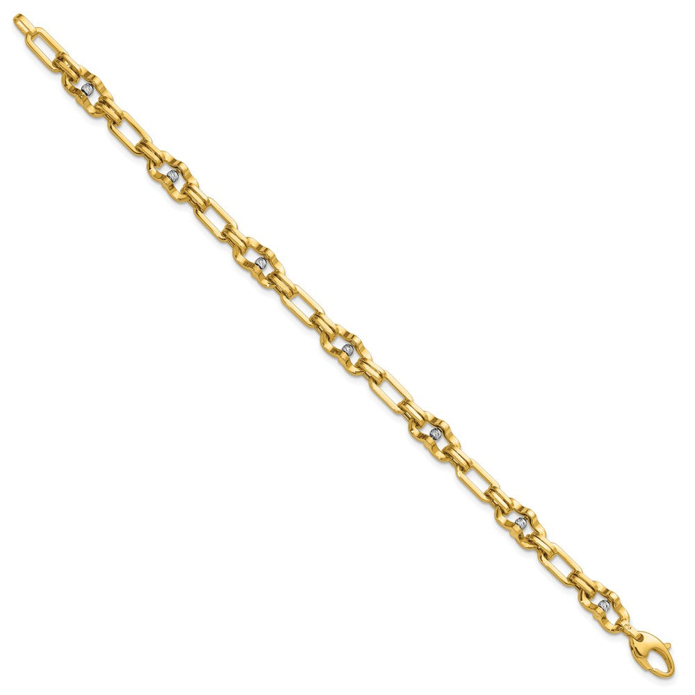14K w/Wht RH Polished D/C Moveable Beaded Link Bracelet
