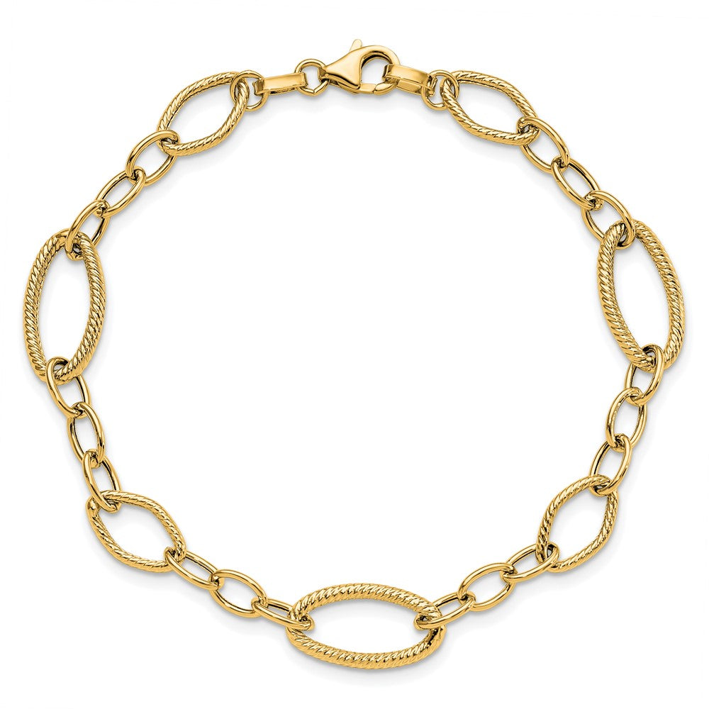 14K Polished and Textured Link Bracelet