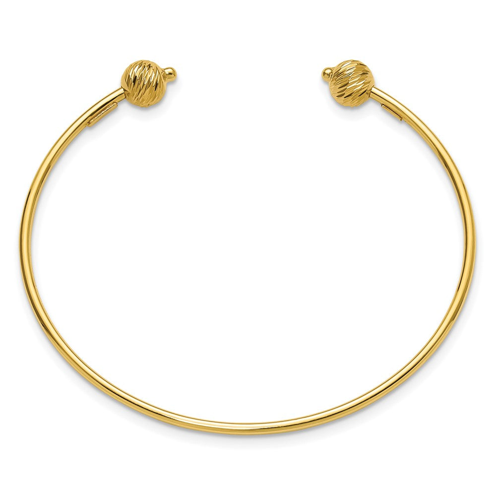 14K Polished with Diamond-cut Beads Cuff Bangle