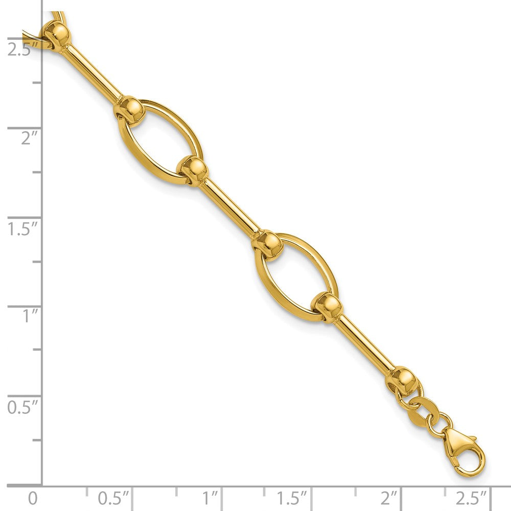 14K Polished Bar and Oval Link w/ .5in Ext. Bracelet