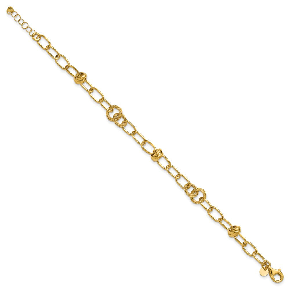 14K  Polished/Texture/Dia-cut Fancy w/.75in Ext. Bracelet