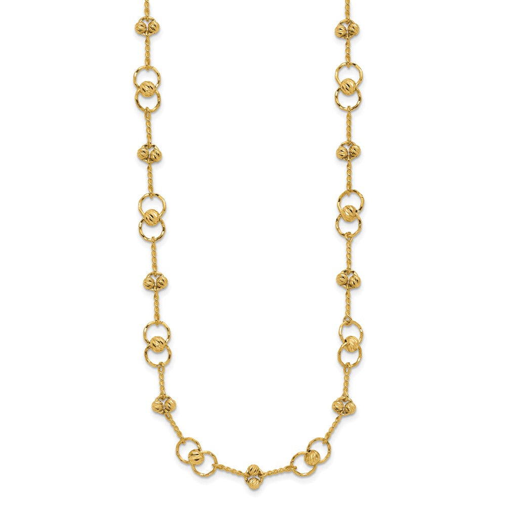 14K Polished/Dia-cut Twisted Circles w/ 1in Ext. Necklace