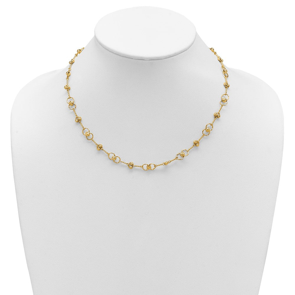 14K Polished/Dia-cut Twisted Circles w/ 1in Ext. Necklace