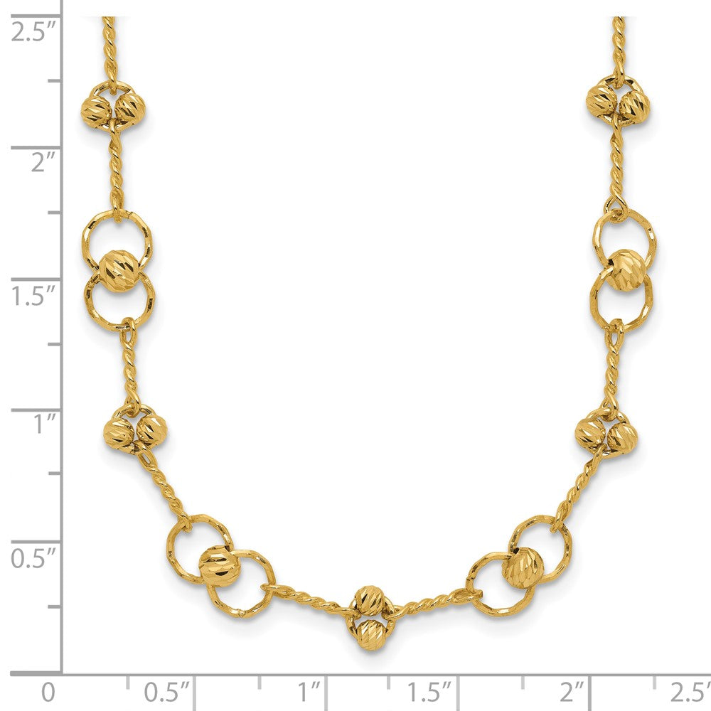 14K Polished/Dia-cut Twisted Circles w/ 1in Ext. Necklace