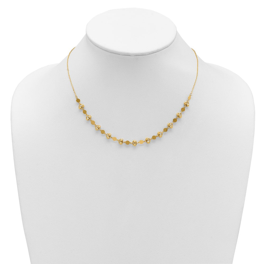 14K Polished D/C Beaded Fancy Circles w/ 1in Ext. Necklace
