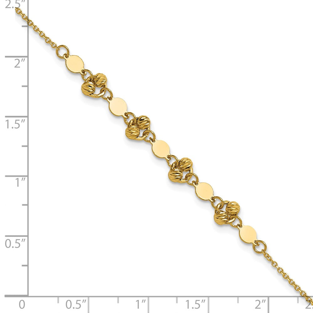 14K Polished D/C Beaded Fancy Circles w/.5in Ext. Bracelet