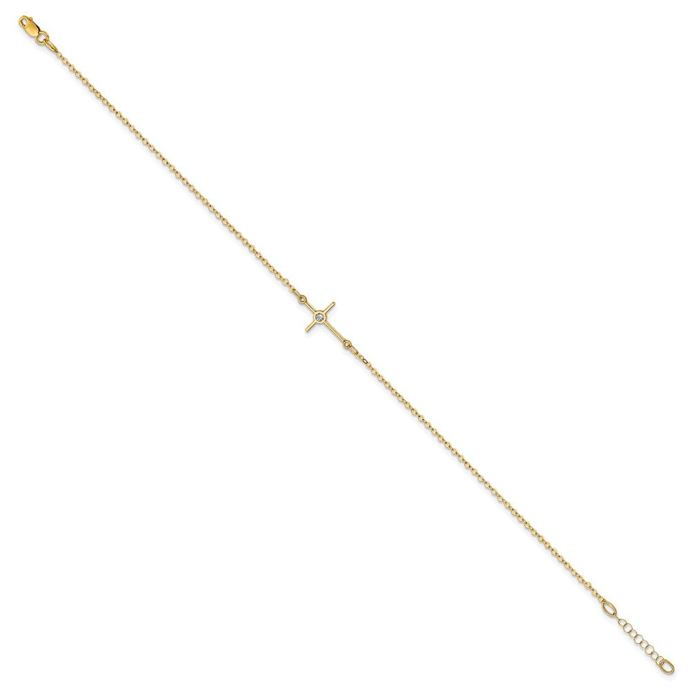 14K Polished CZ Cross Anklet