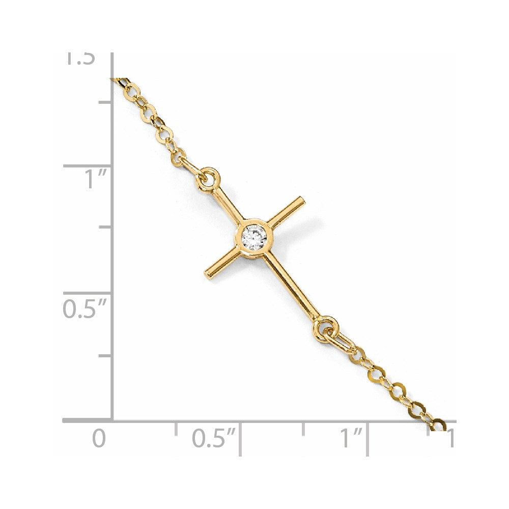 14K Polished CZ Cross Anklet