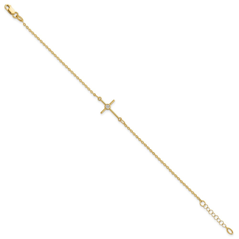 14K Polished CZ Cross 1in ext. Bracelet