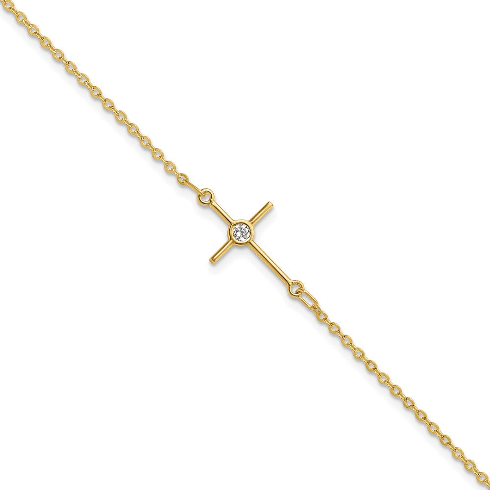 Polished;14k Yellow gold;Lobster;CZ;1in extender