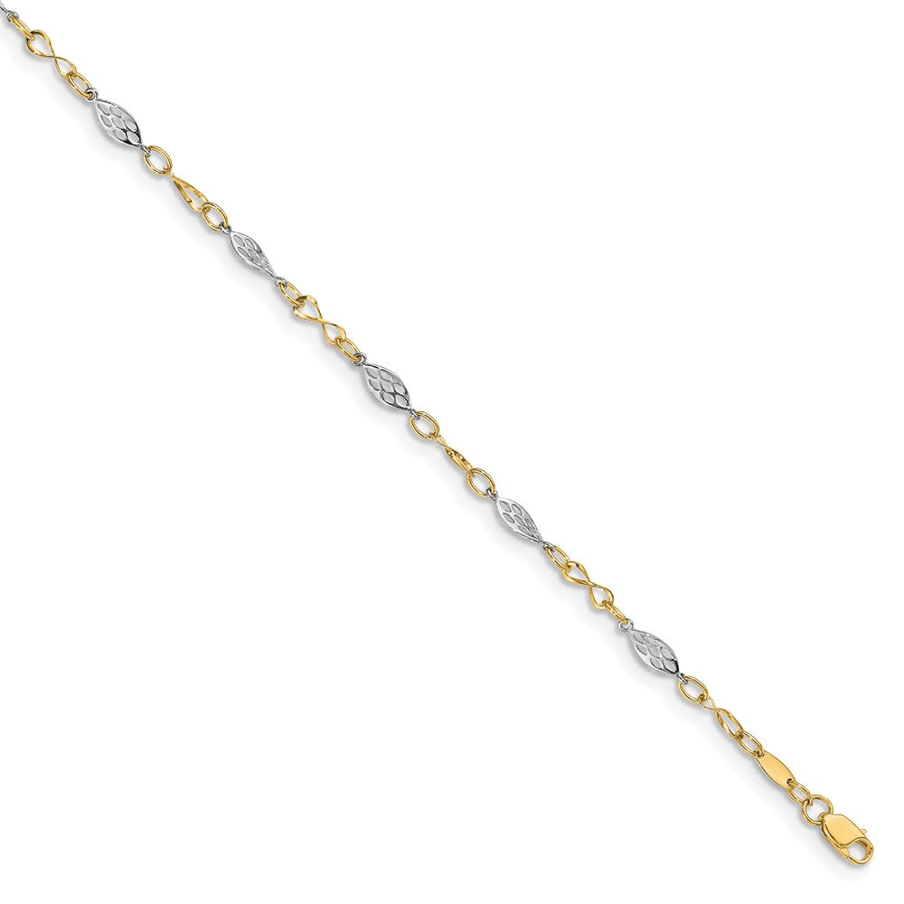 Polished;14K Two-tone;Lobster;1in extender
