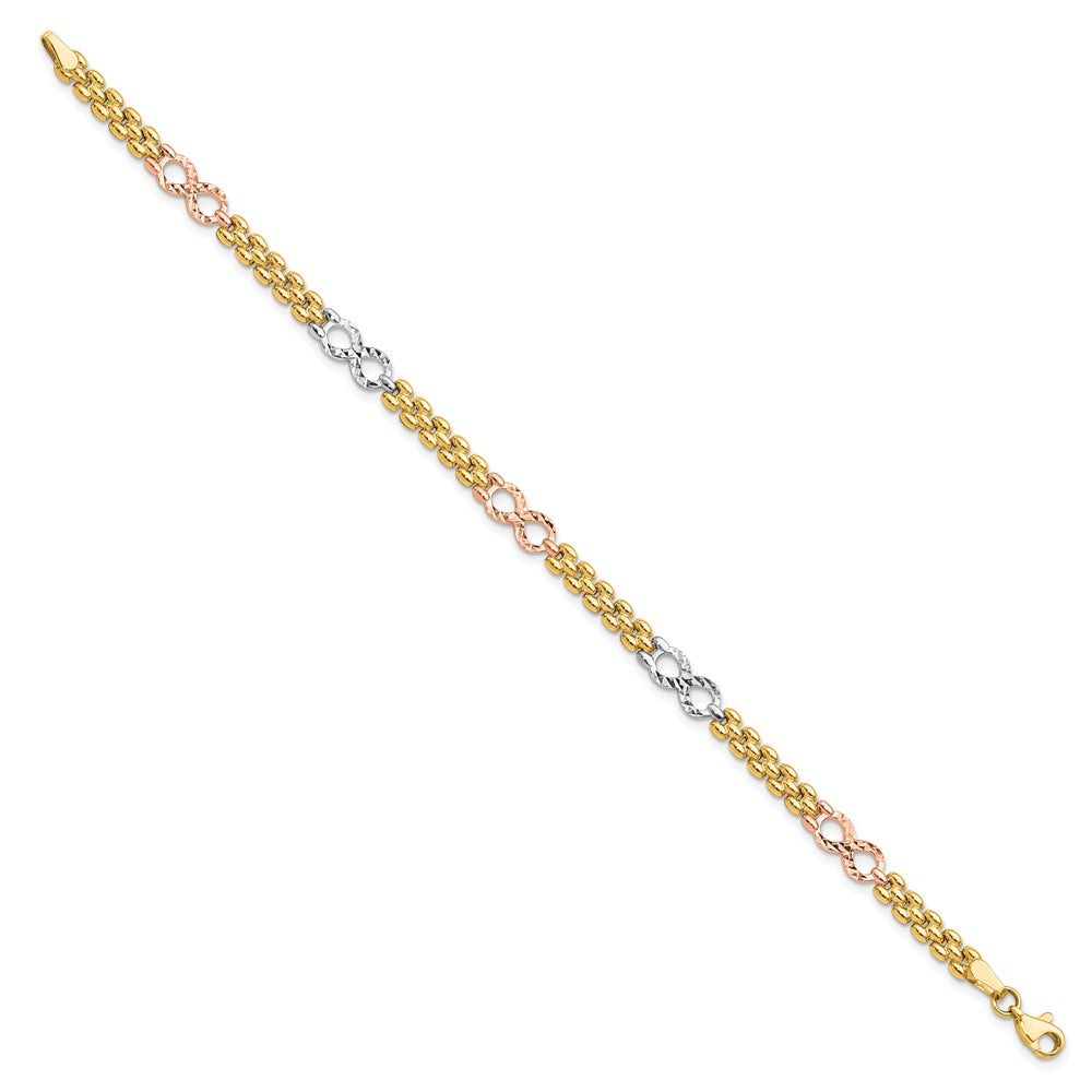 14K Tri-color Polished and Textured Infinity Fancy Bracelet