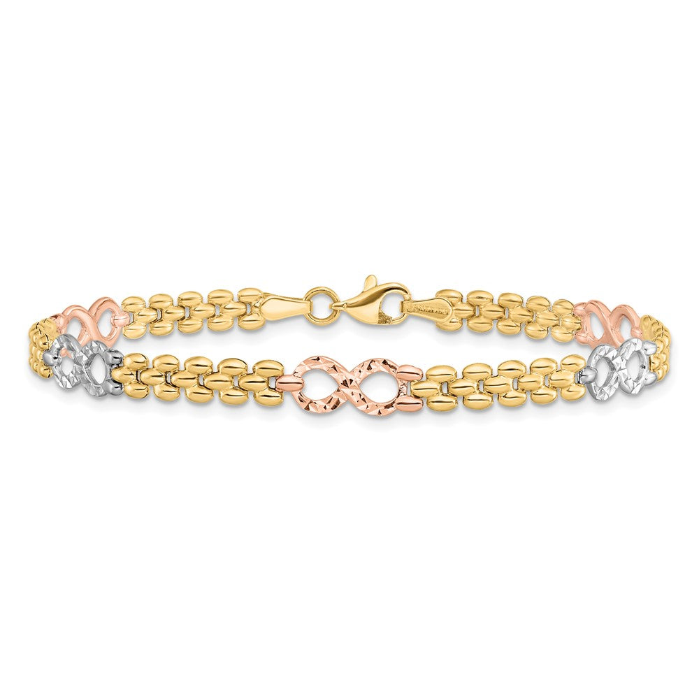 14K Tri-color Polished and Textured Infinity Fancy Bracelet