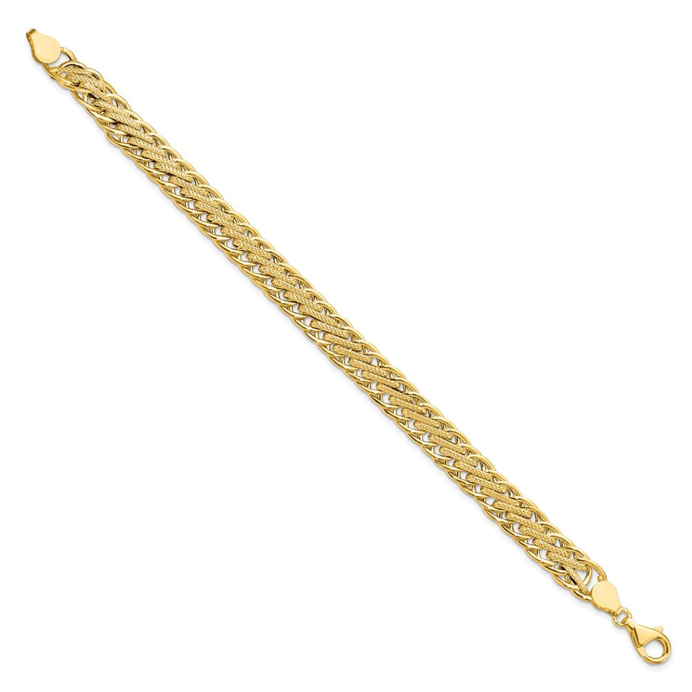 14K Polished and Textured Fancy Link Bracelet