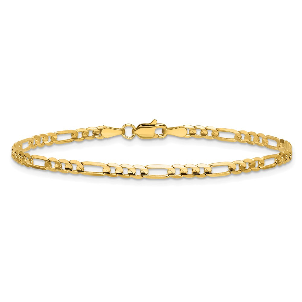 14K 8 inch 3mm Concave Open Figaro with Lobster Clasp Bracelet
