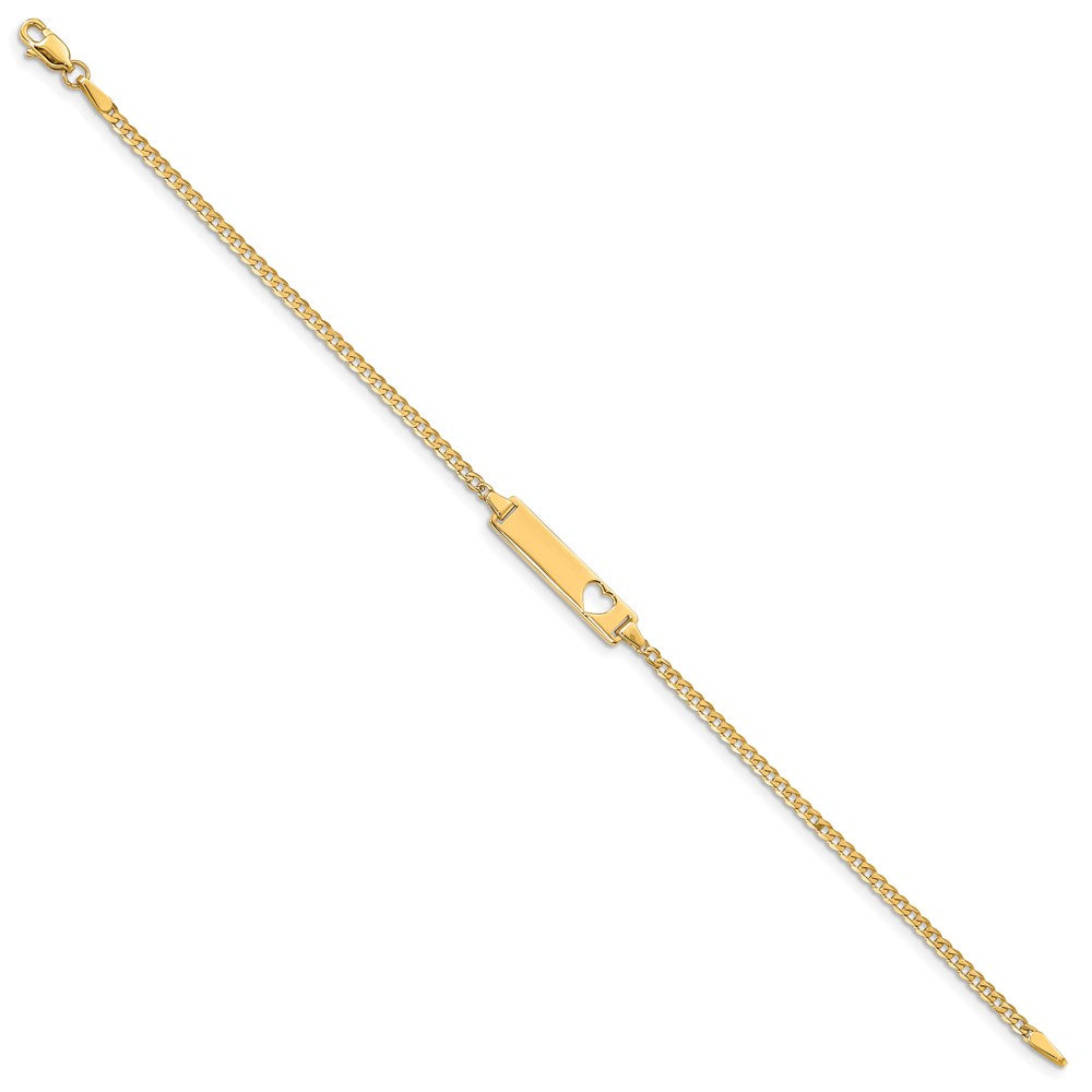 14k Polished Solid Chain/Solid Plate Curb Link Cut-out Heart 20x5mm Plate 7 inch ID Bracelet