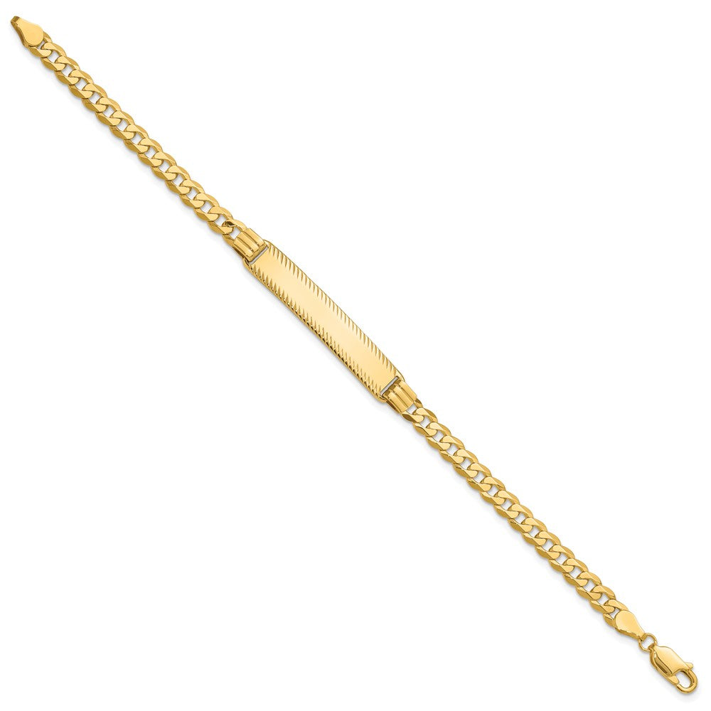 14k Polished Solid Chain/Solid Plate Curb Link Diamond-cut 34x7mm Plate 8 inch ID Bracelet