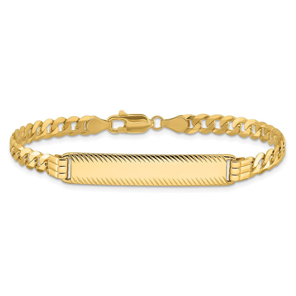 14k Polished Solid Chain/Solid Plate Curb Link Diamond-cut 34x7mm Plate 8 inch ID Bracelet