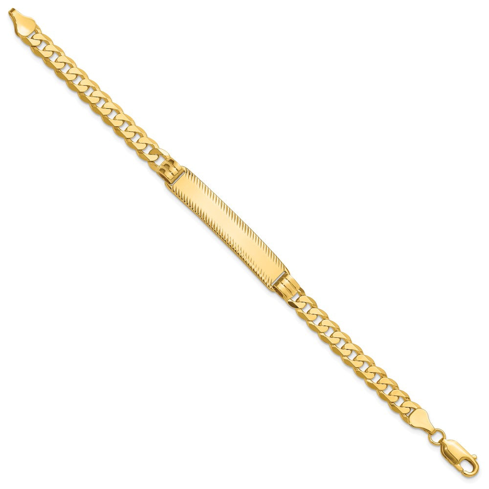 14k Polished Solid Chain/Solid Plate Curb Link Diamond-cut 40x8mm Plate 7 inch ID Bracelet