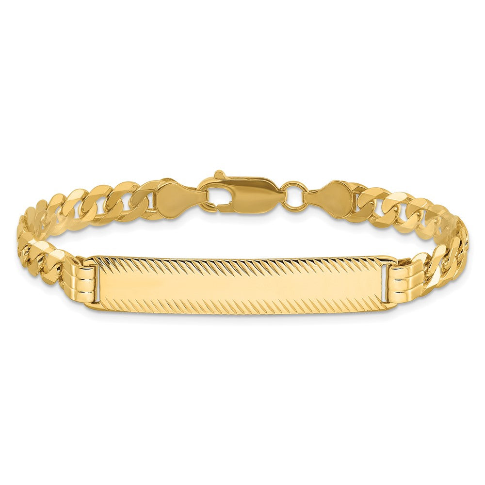 14k Polished Solid Chain/Solid Plate Curb Link Diamond-cut 40x8mm Plate 7 inch ID Bracelet