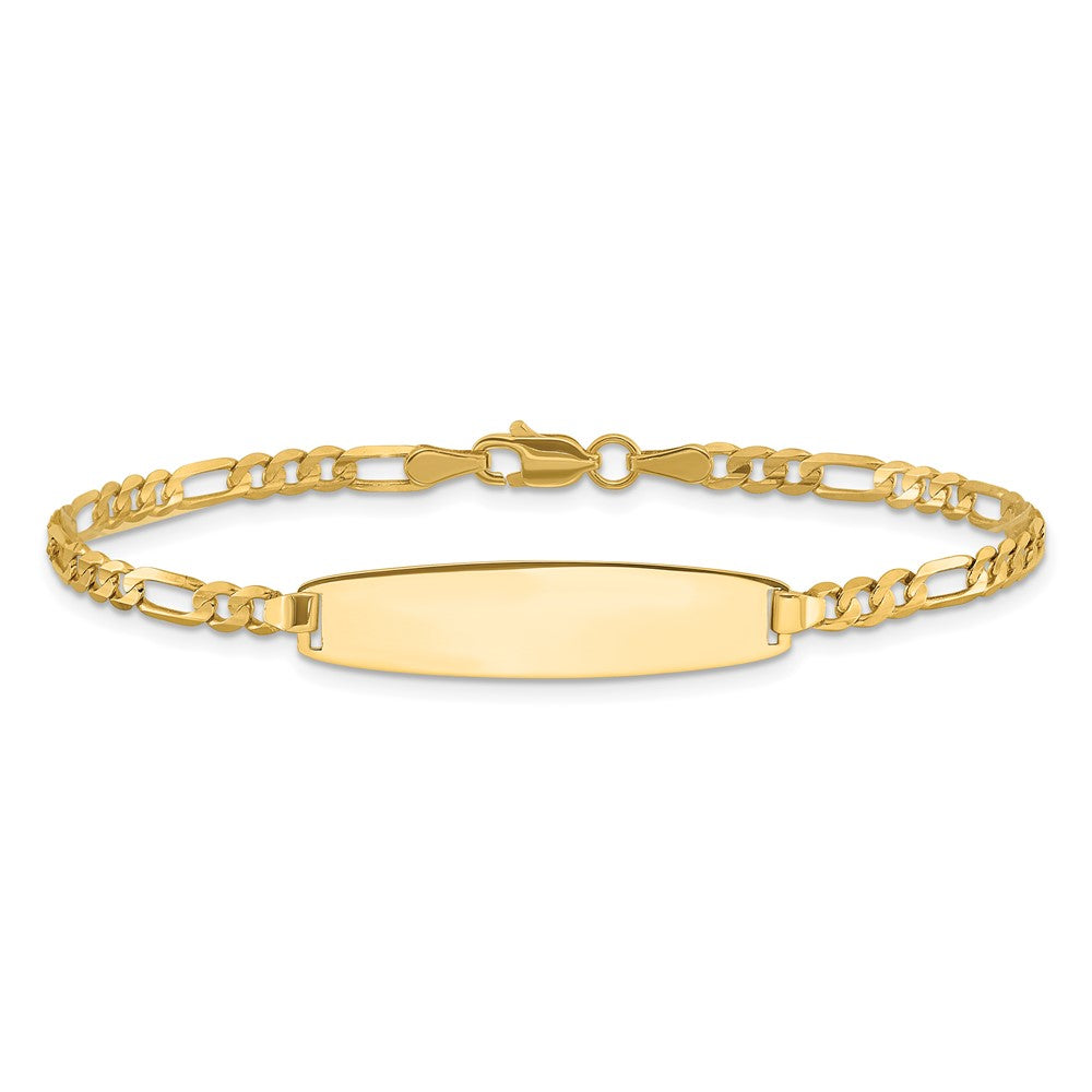 14k Polished Solid Chain/Solid Plate 3.0mm Figaro Link 25.5x7.3mm Plate 7 inch ID Bracelet