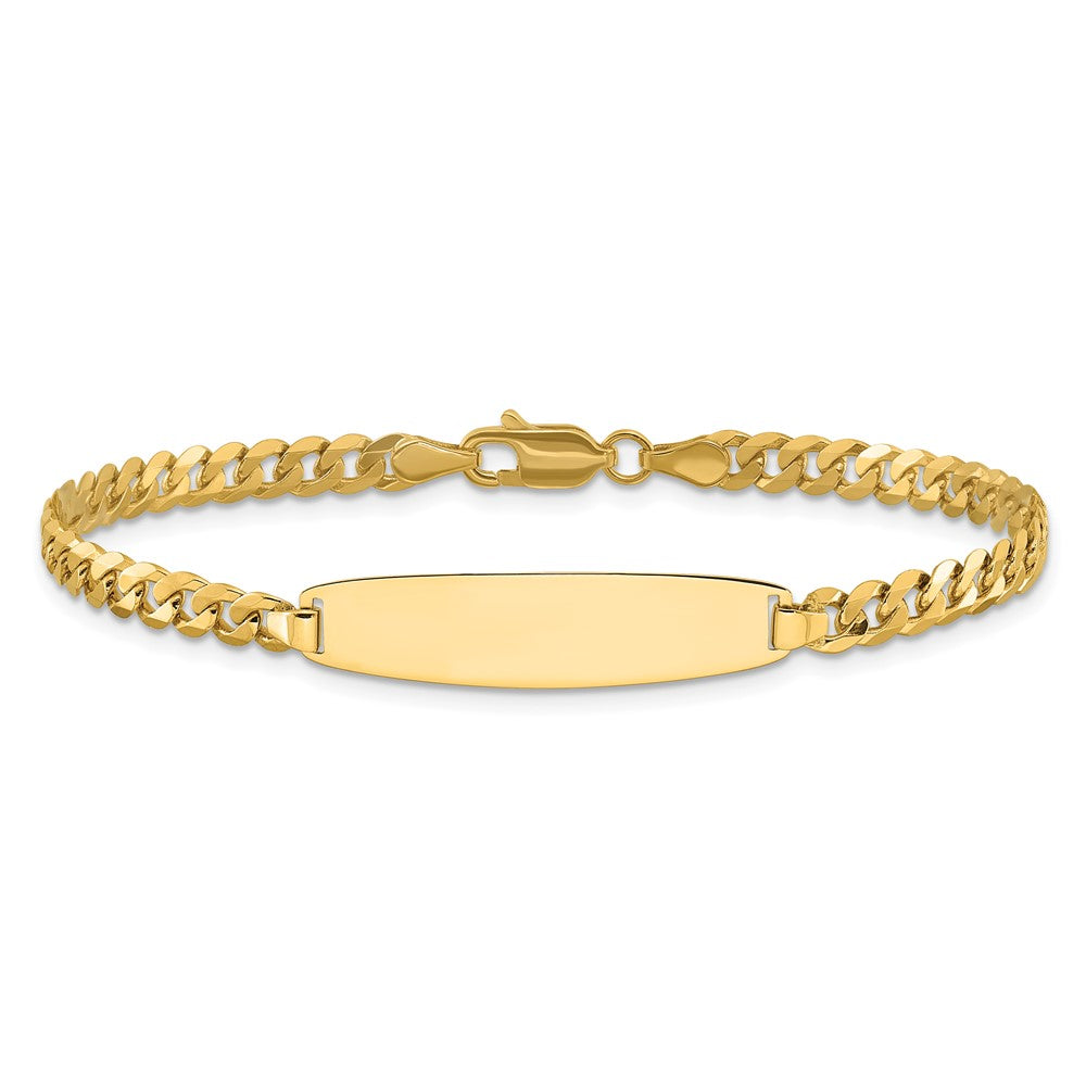 14k Polished Solid Chain/Solid Plate Flat Curb Link Rounded 32.5x7.4mm Plate 7 inch ID Bracelet