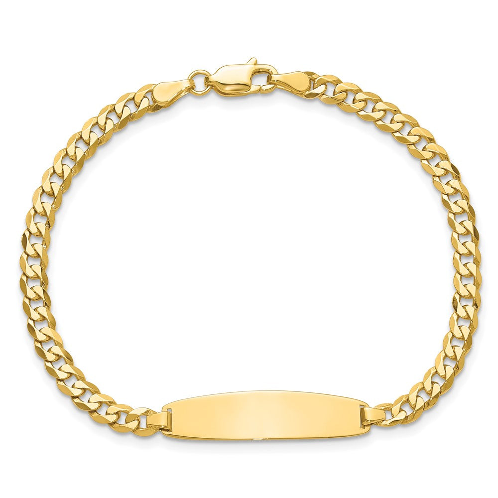 14k Polished Solid Chain/Solid Plate Flat Curb Link Rounded 32.5x7.4mm Plate 8 inch ID Bracelet