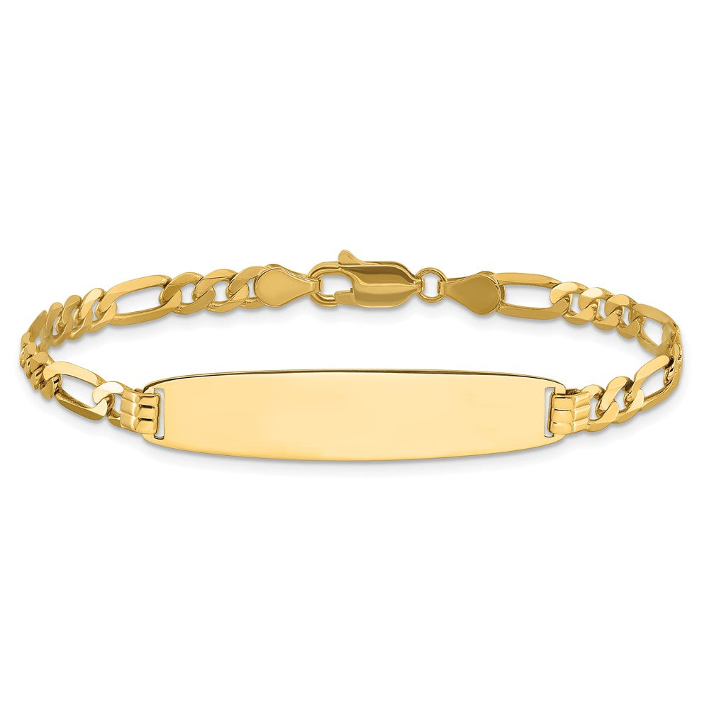 14k Polished Solid Chain/Solid Plate Figaro Link Rounded 33x8.4mm Plate 7 inch ID Bracelet