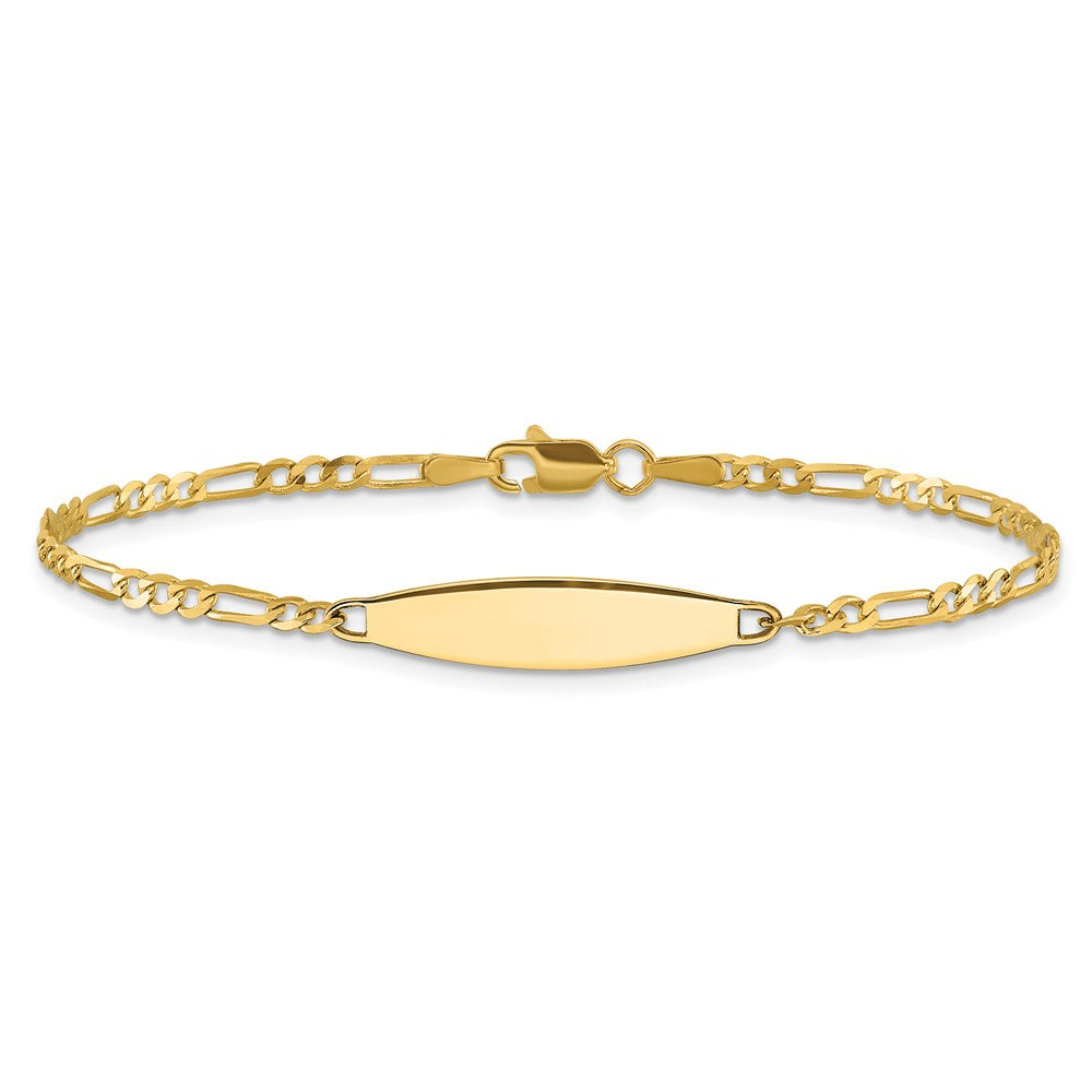 14k Polished Solid Chain/Solid Plate Figaro Link 24.6x5.5mm Plate 8 inch ID Bracelet