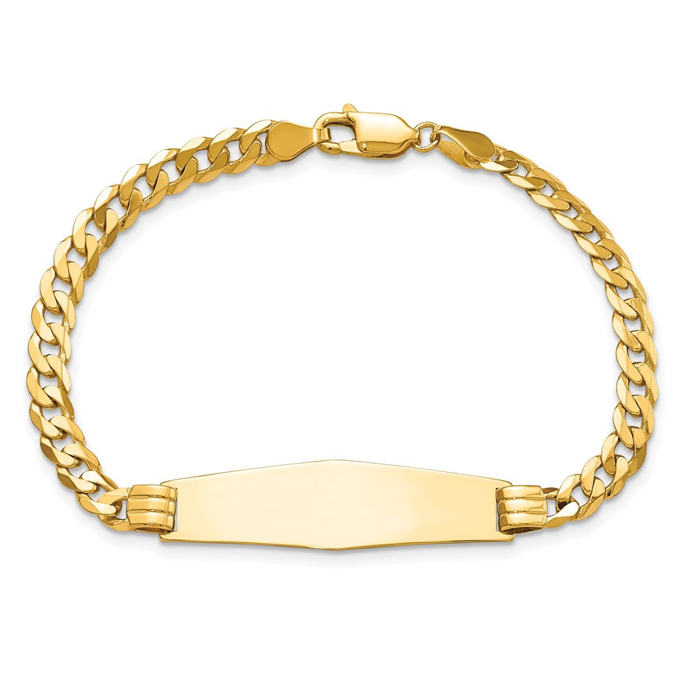 14k Polished Solid Chain/Solid Plate Curb Link Soft Diamond Shape 33x10mm Plate 8 inch ID Bracelet