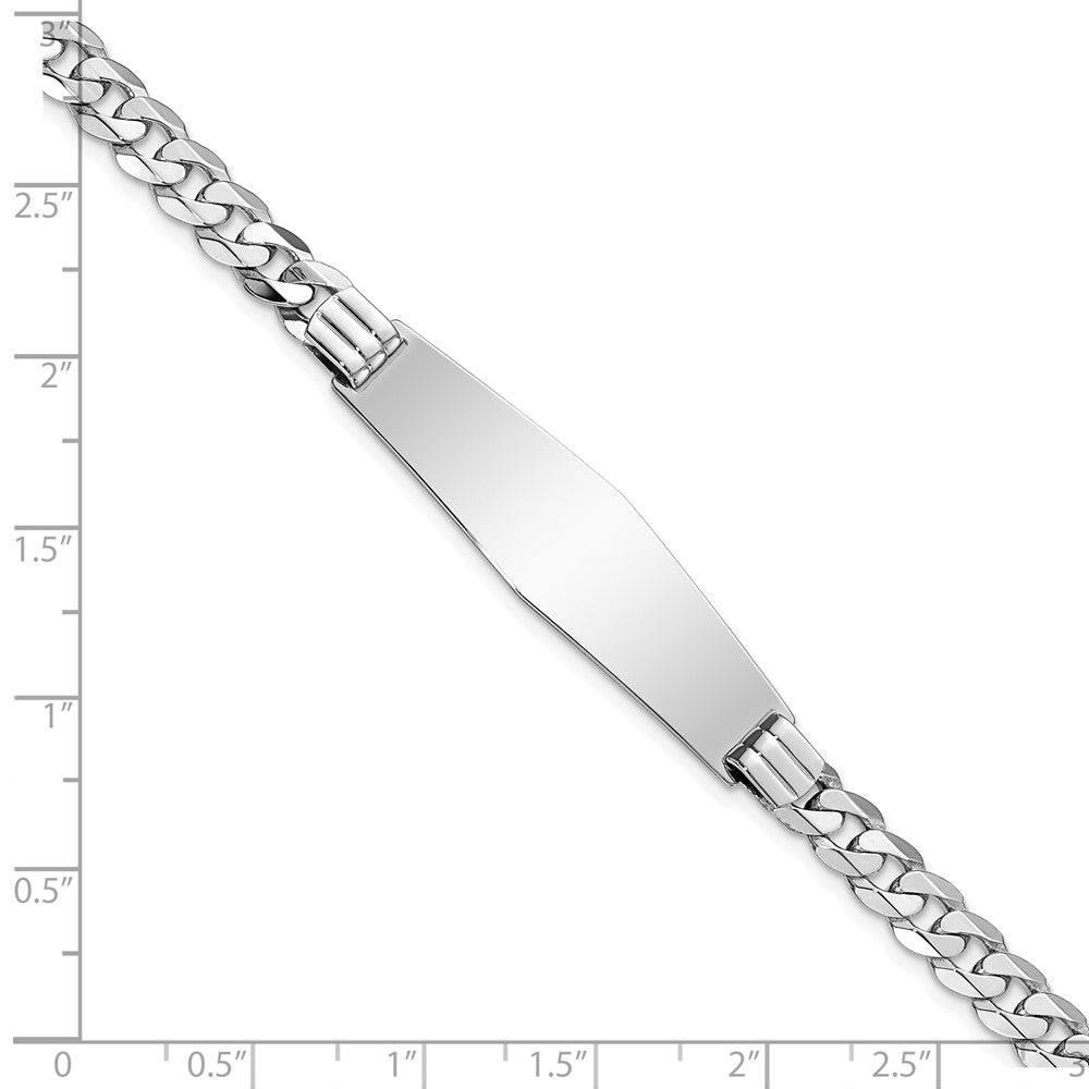 14k White Gold Polished Solid Chain/Solid Plate Flat Curb Link Soft Diamond Shape 38.5x10mm Plate 8 inch ID Bracelet