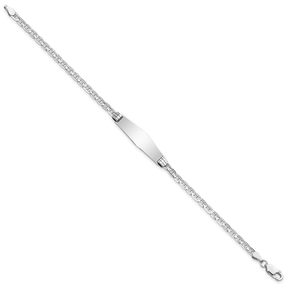 14k White Gold Polished Solid Chain/Solid Plate Anchor Link Soft Diamond Shape 25.5x7.5mm Plate 7 inch ID Bracelet