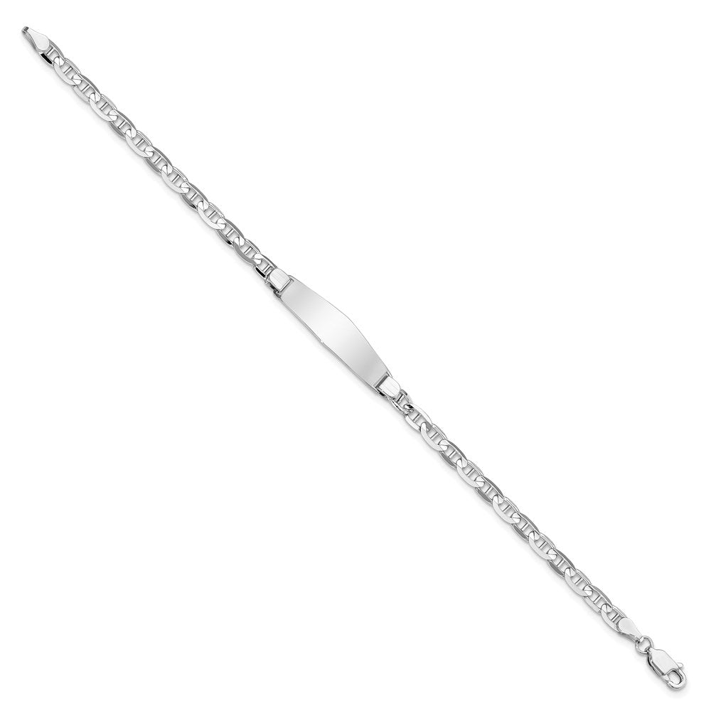 14k White Gold Polished Solid Chain/Solid Plate Anchor Link Soft Diamond Shape 25.5x7.5mm Plate 8 inch ID Bracelet