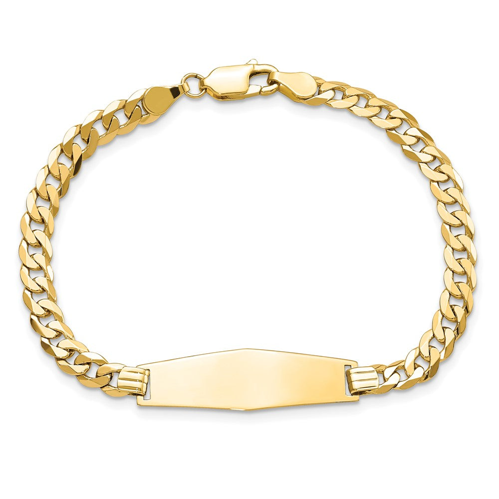14k Polished Solid Chain/Solid Plate Flat Curb Link Soft Diamond Shape 28x9.3mm Plate 7 inch ID Bracelet