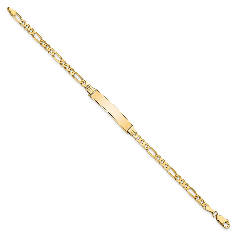 14k Polished Solid Chain/Solid Plate Flat Figaro Link  32.5x6.2mm Plate 8 inch ID Bracelet