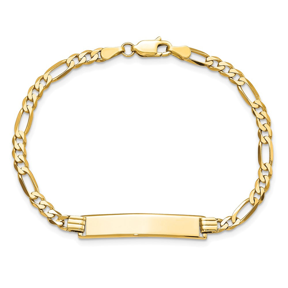 14k Polished Solid Chain/Solid Plate Flat Figaro Link  32.5x6.2mm Plate 8 inch ID Bracelet