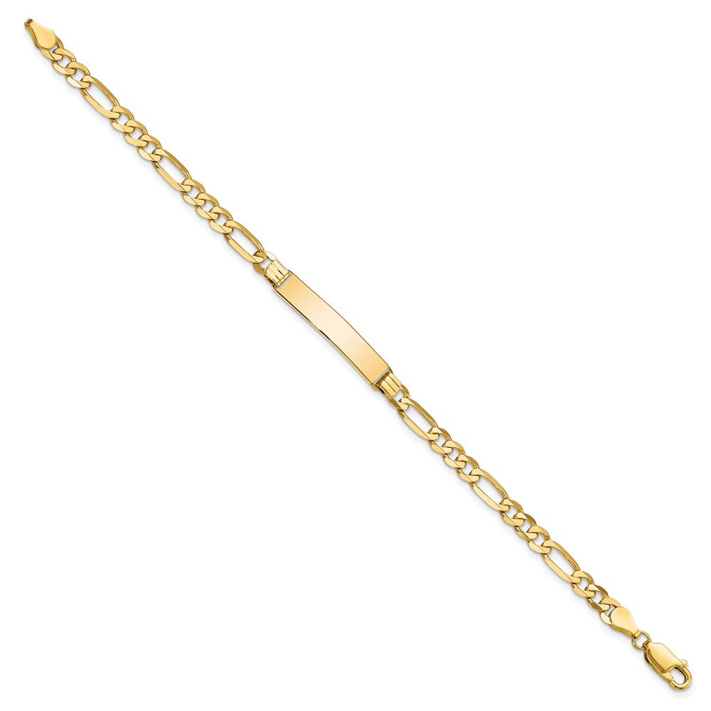14k Polished Solid Chain/Solid Plate Flat Figaro Link 27.5x5.5mm Plate 8 inch ID Bracelet