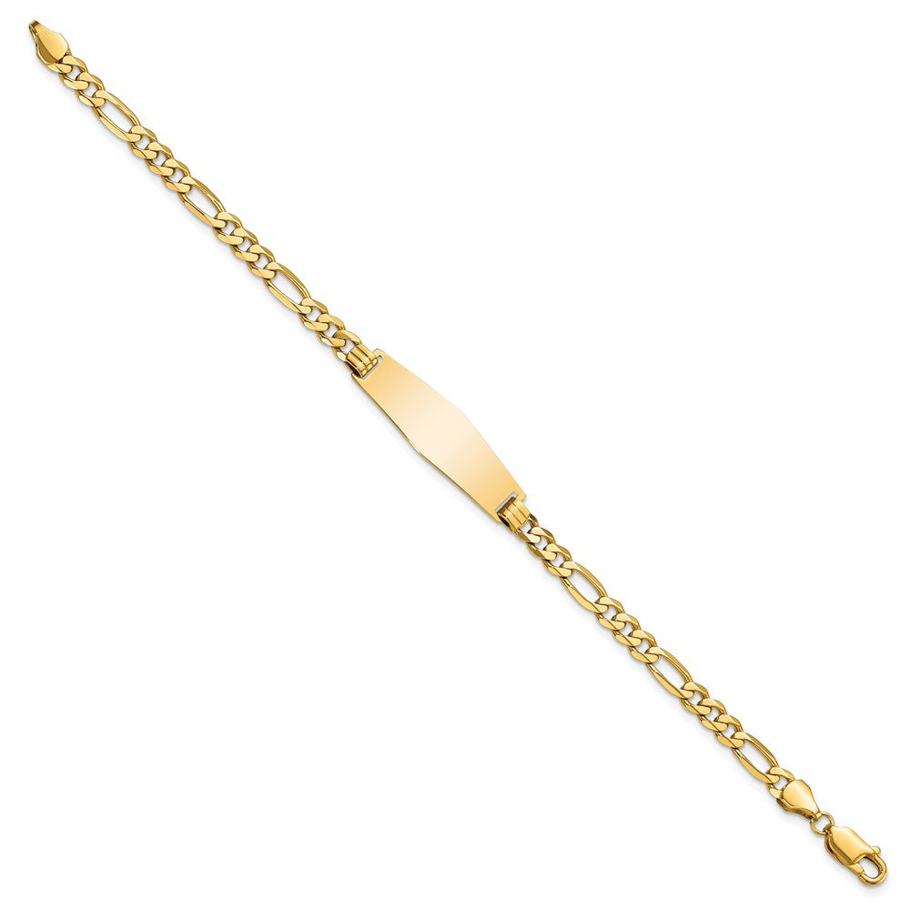 14k Polished Solid Chain/Solid Plate Flat Figaro Link Soft Diamond Shape 28x9.5mm Plate 7 inch ID Bracelet