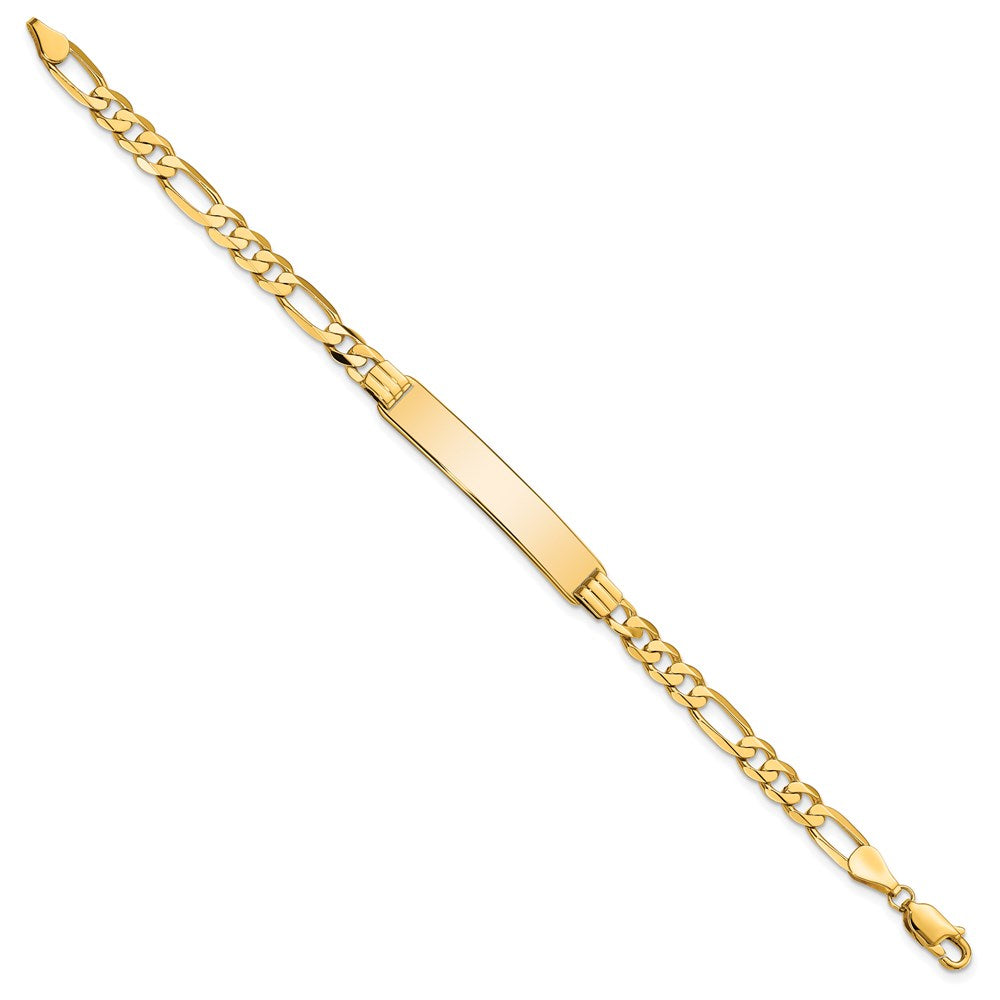 14k Polished Solid Chain/Solid Plate Flat Figaro Link 33.5x7mm Plate 7 inch ID Bracelet