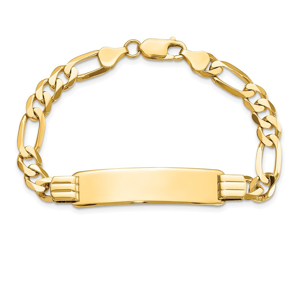14k Polished Solid Chain/Solid Plate Flat Figaro Link 36.5x9mm Plate 7 inch ID Bracelet