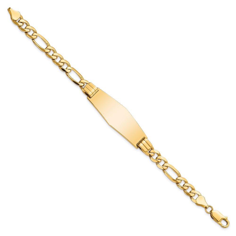 14k Polished Solid Chain/Solid Plate Flat Figaro Link Soft Diamond Shape 37x13.5mm Plate 7 inch ID Bracelet