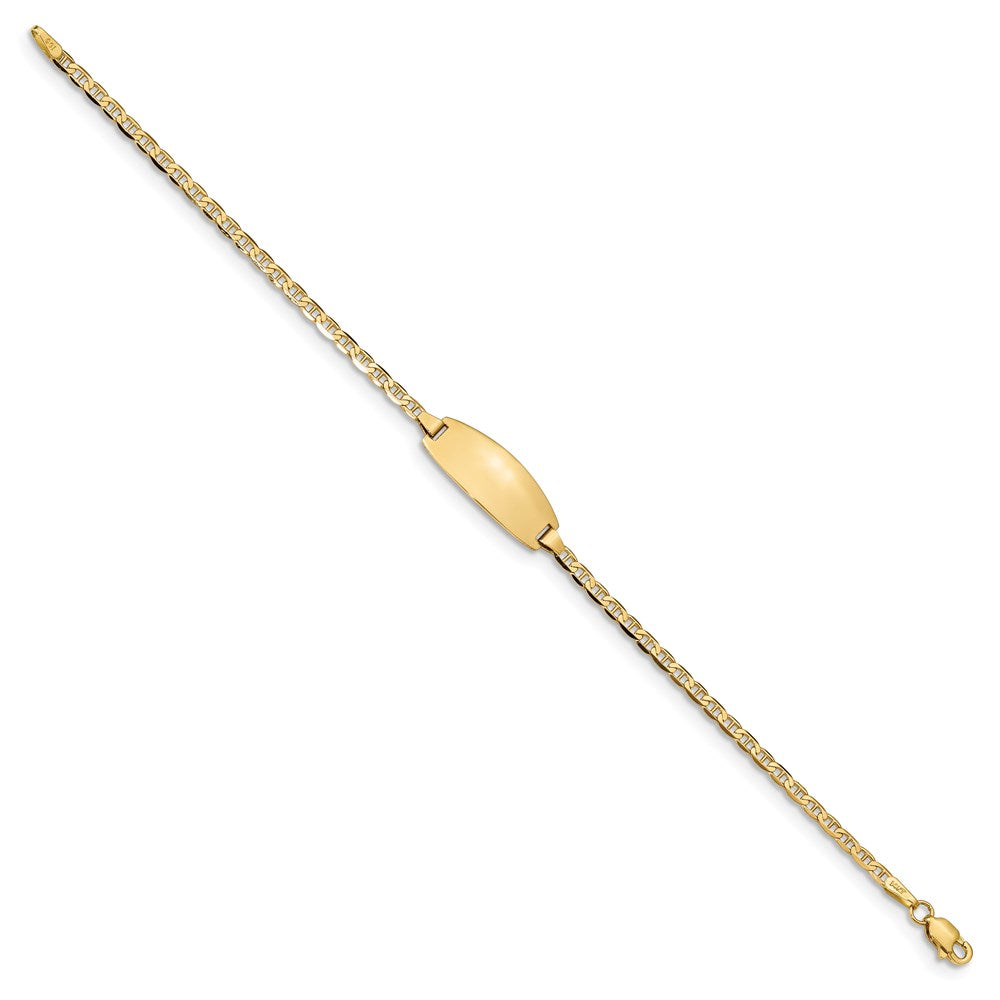 14k Polished Solid Chain/Solid Plate Anchor Link Oval 18.5x8mm Plate 6 inch Baby/Child ID Bracelet