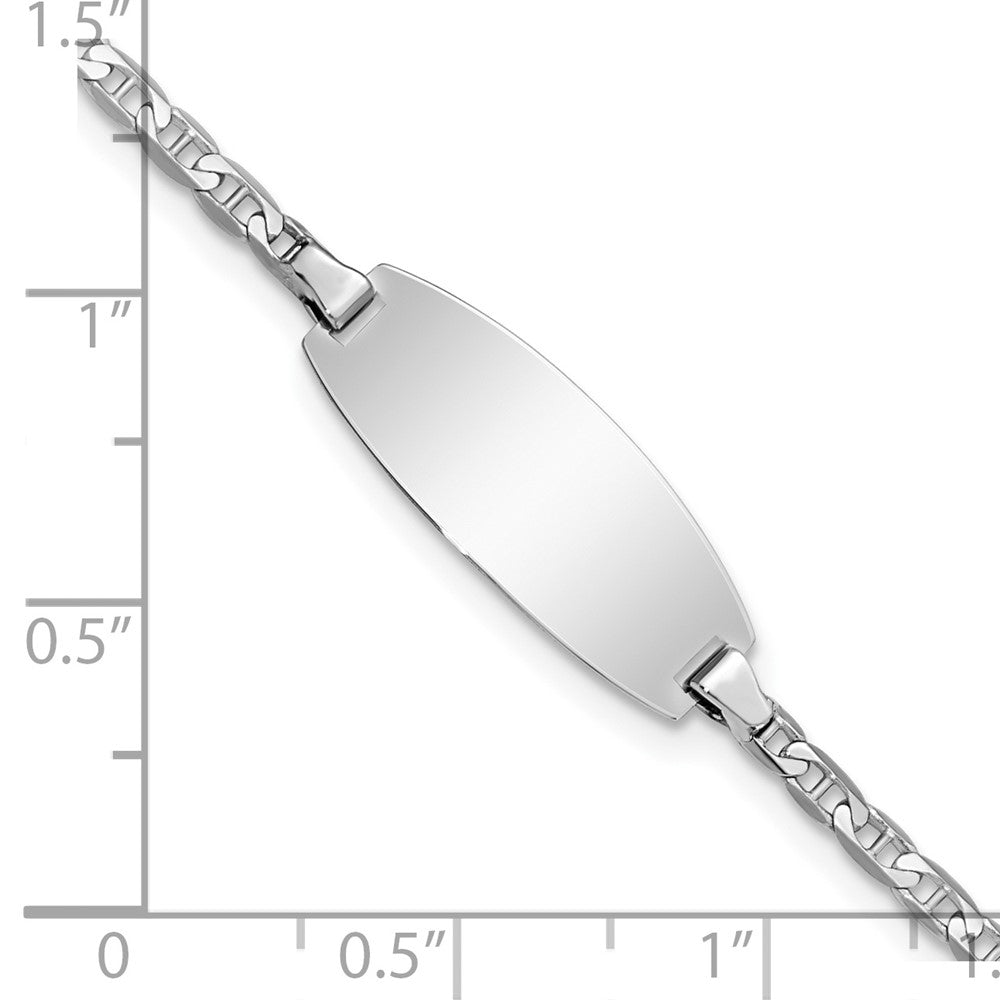 14k White Gold Polished Solid Chain/Solid Plate Anchor Link Oval 18.5x8mm Plate 6 inch Baby/Child ID Bracelet