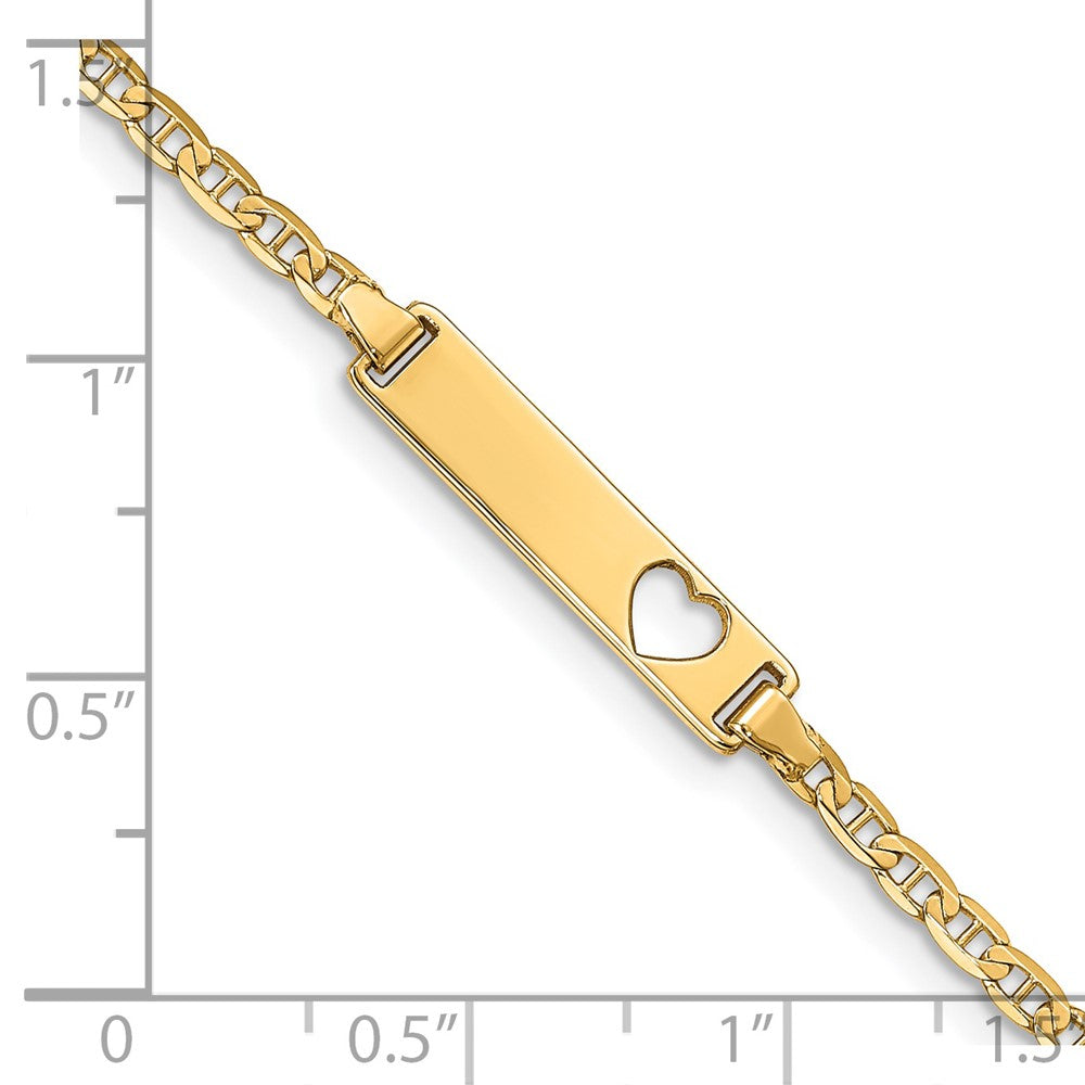 14k Polished Solid Chain/Solid Plate Anchor Link Cut-out Heart 21x5mm Plate 8 inch ID Bracelet