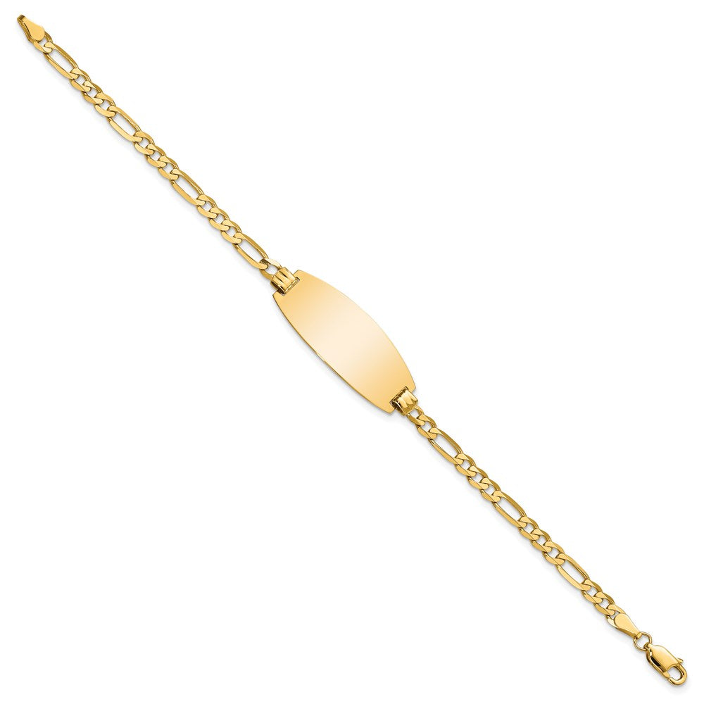 14k Polished Solid Chain/Solid Plate Figaro Link Oval 27x11.5mm Plate 8 inch ID Bracelet