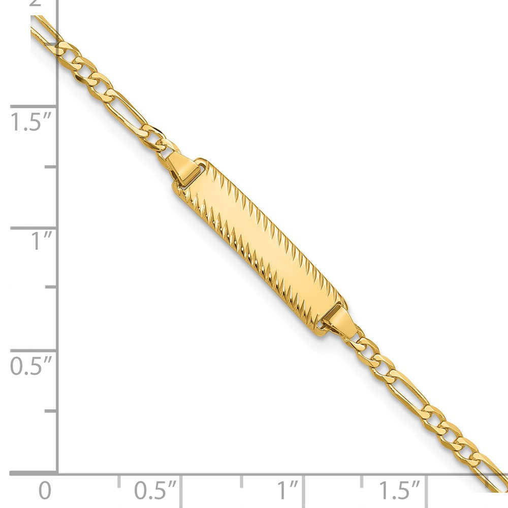 14k Polished Solid Chain/Solid Plate Figaro Link Diamond-cut 20x5mm Plate 8 inch ID Bracelet