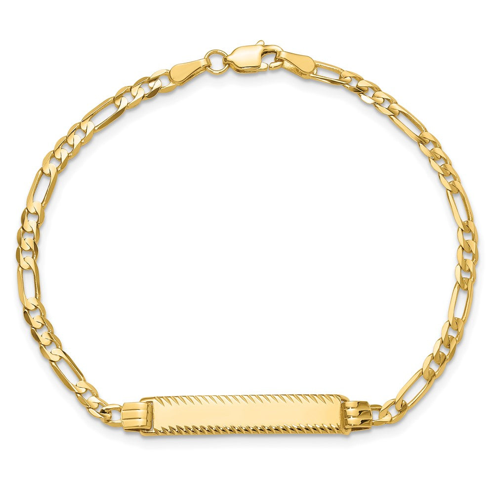 14k Polished Solid Chain/Solid Plate 3.0mm Figaro Link Diamond-cut 27x5.5mm Plate 8 inch ID Bracelet