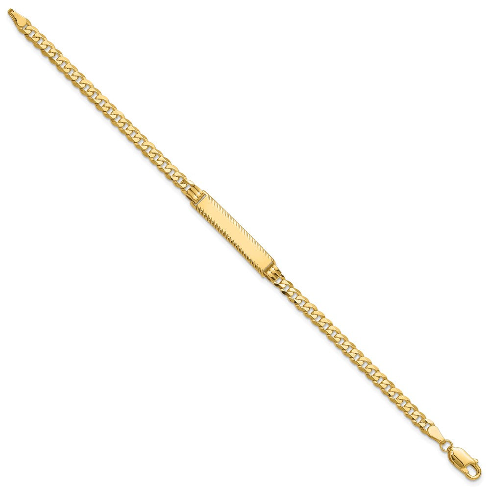 14k Polished Solid Chain/Solid Plate Flat Curb Link Diamond-cut 27x5.5mm Plate 8 inch ID Bracelet